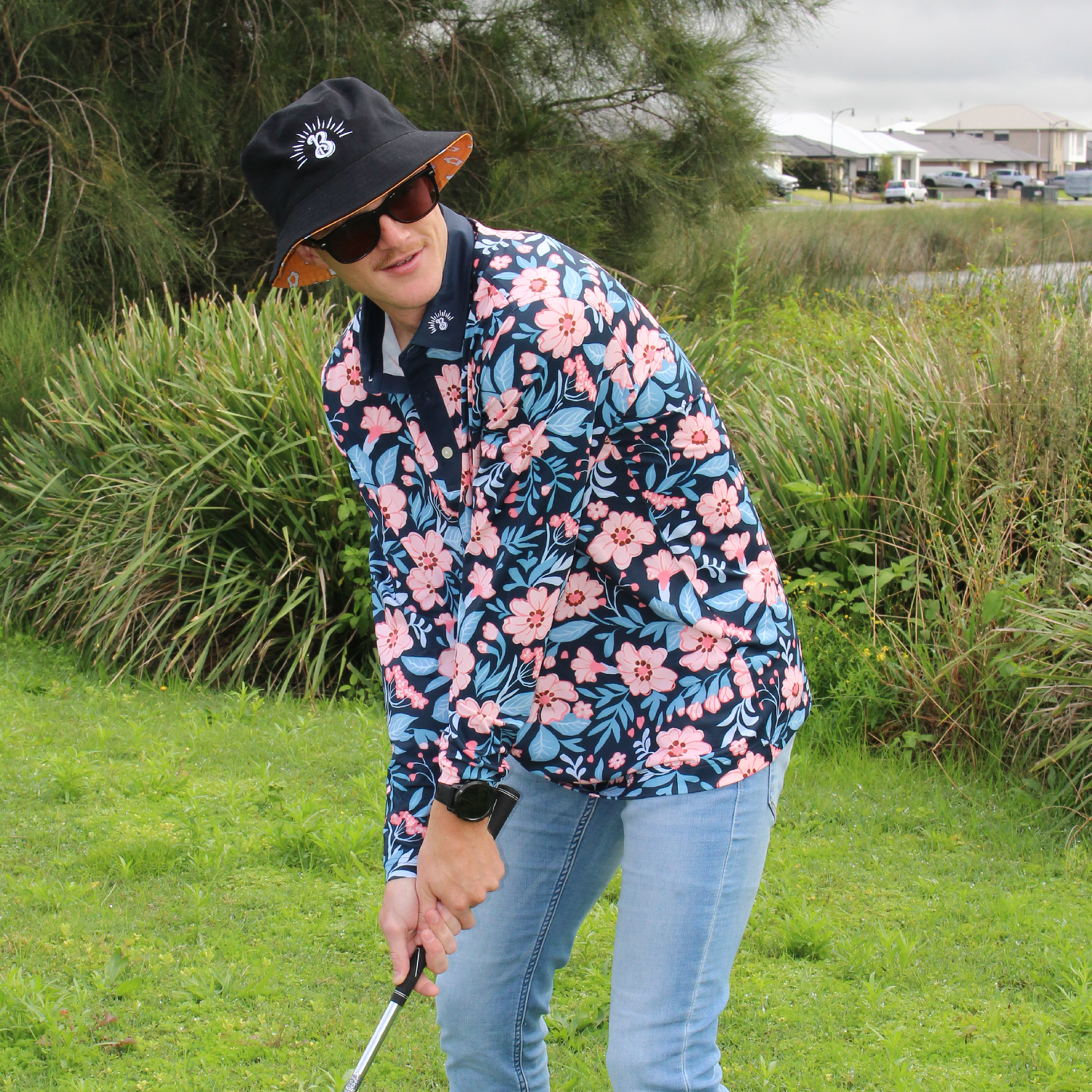 Aloha Hibiscus Long Sleeve Golf Shirt – UPF 50+ Sun Safe, Lightweight & Breathable