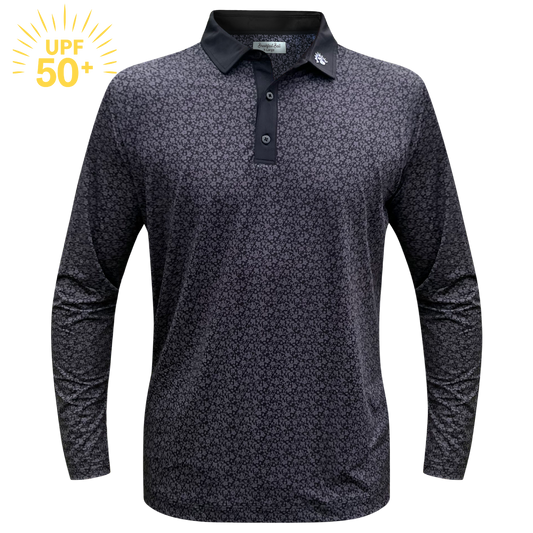 Black Tee Bloom Long Sleeve Golf Shirt - UPF 50+ Sun Safe, Lightweight & Breathable